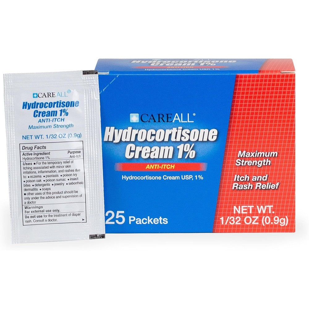 CareAll Hydrocortisone Cream 1 Percent 25 Pack front box view for eczema relief