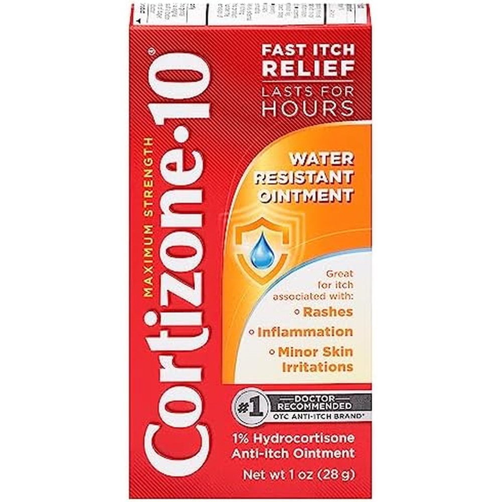 Cortizone-10 Water Resistant Anti-Itch Ointment 1 Ounce tube front view for eczema relief.