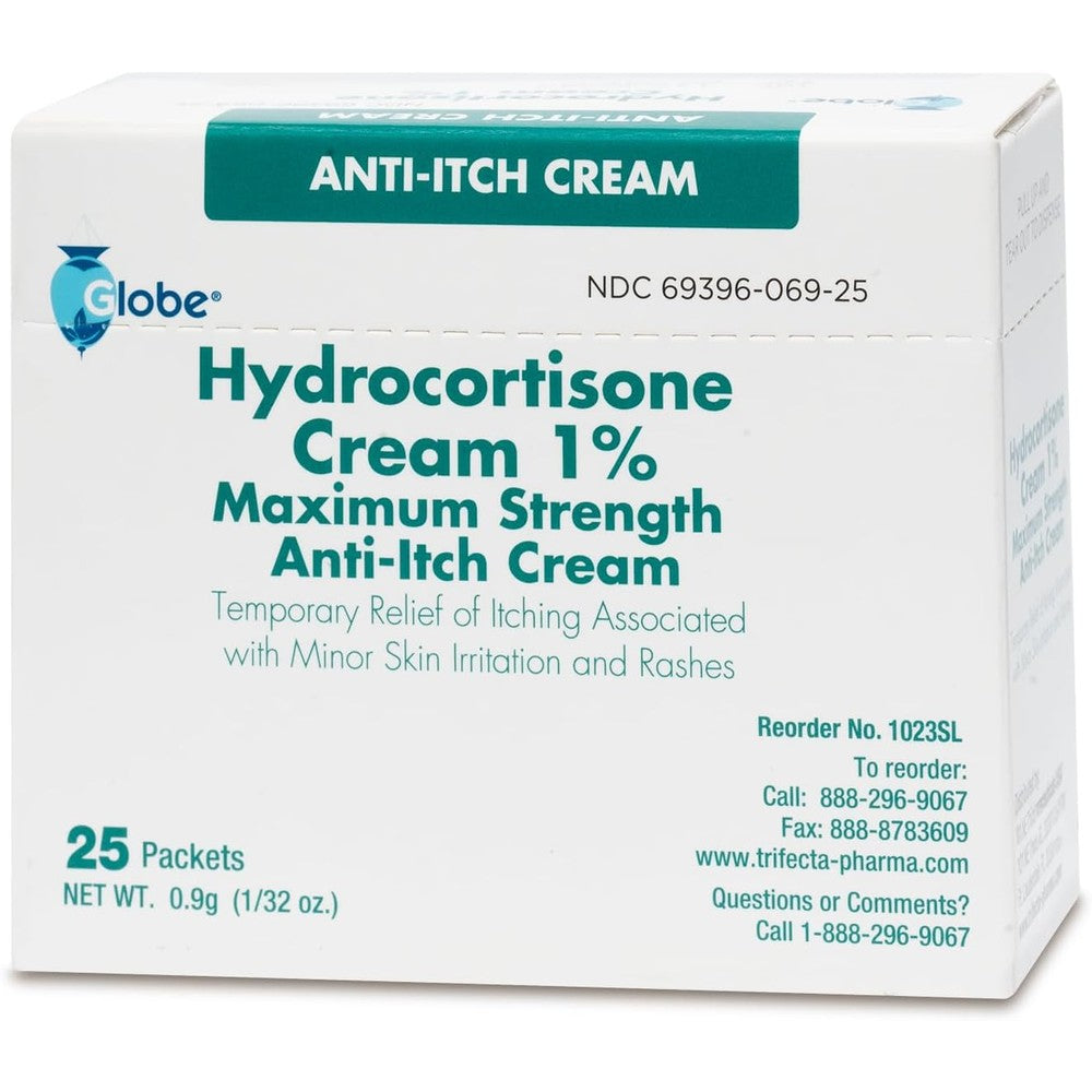 Globe Hydrocortisone 1% Cream 25 Packets front view anti-itch relief