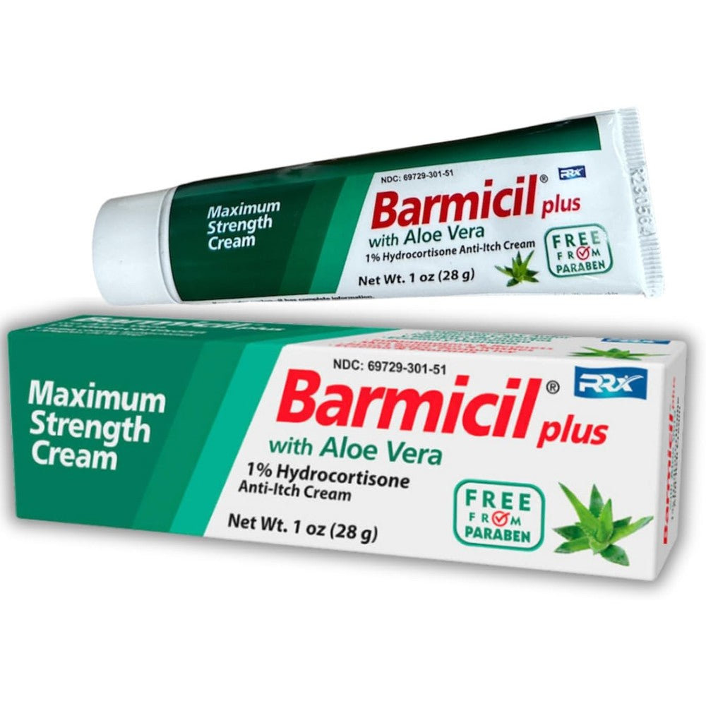 Barmicil Plus Maximum Strength 1% Hydrocortisone Cream front view for eczema relief.