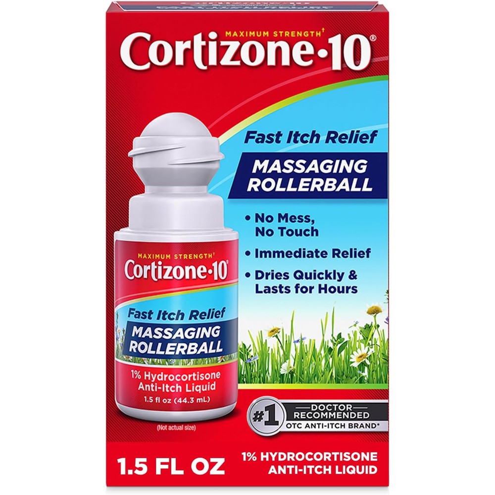 Cortizone 10 Maximum Strength Itch Relief Massaging Rollerball front view for eczema relief.