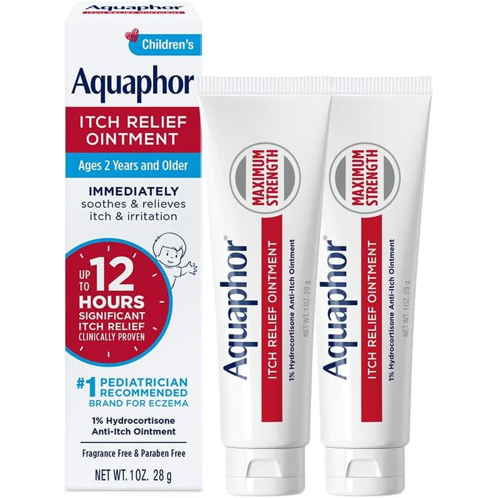 Aquaphor Children's Itch Relief Ointment front view for eczema relief.