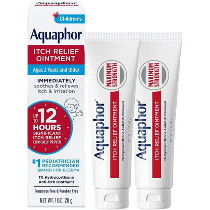 Aquaphor Children's Itch Relief Ointment front view for eczema relief.