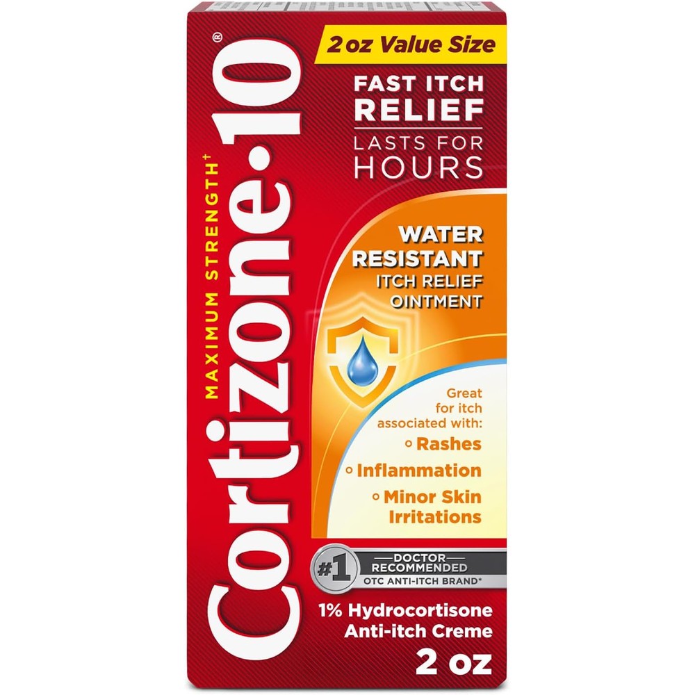 Cortizone-10 Maximum Strength Water Resistant Ointment front view for eczema relief.
