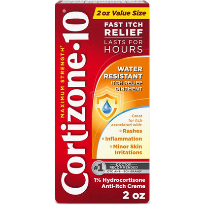 Cortizone-10 Maximum Strength Water Resistant Ointment front view for eczema relief.