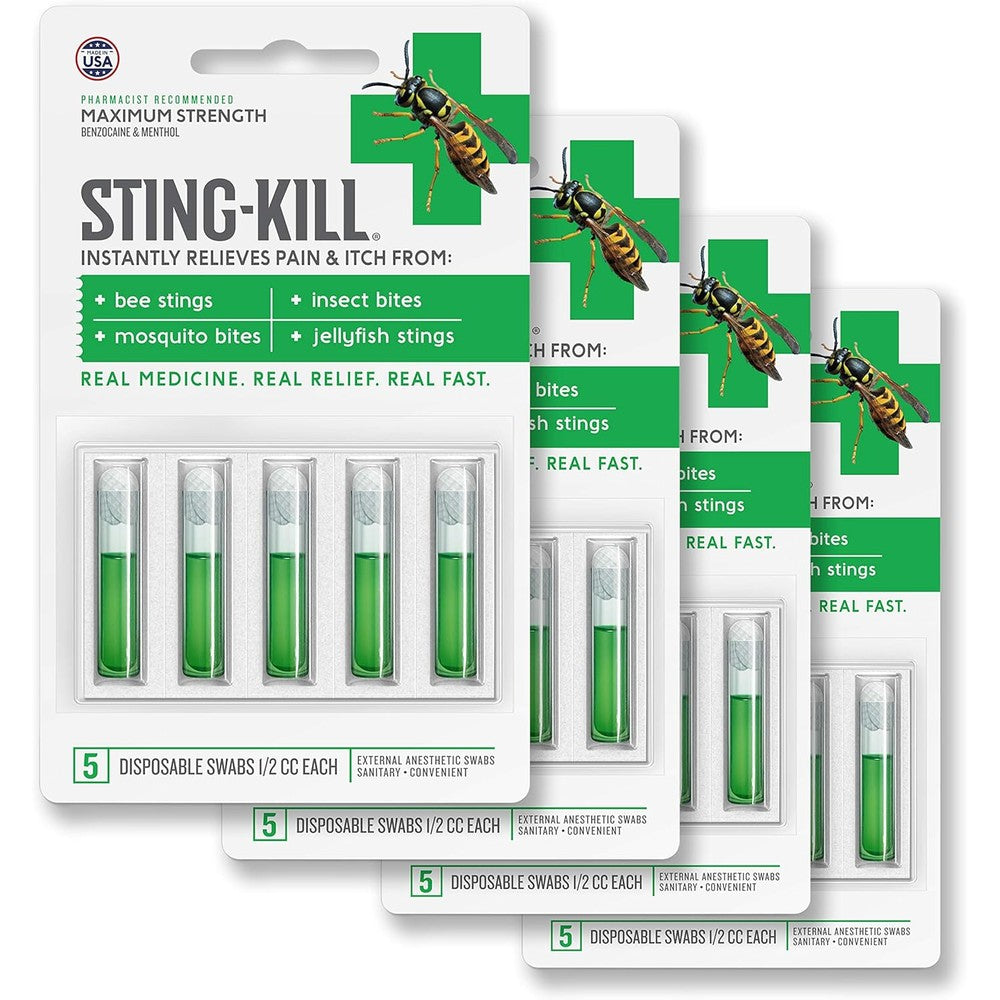 Sting-Kill First Aid Maximum Strength Swabs front view for instant insect bite relief.
