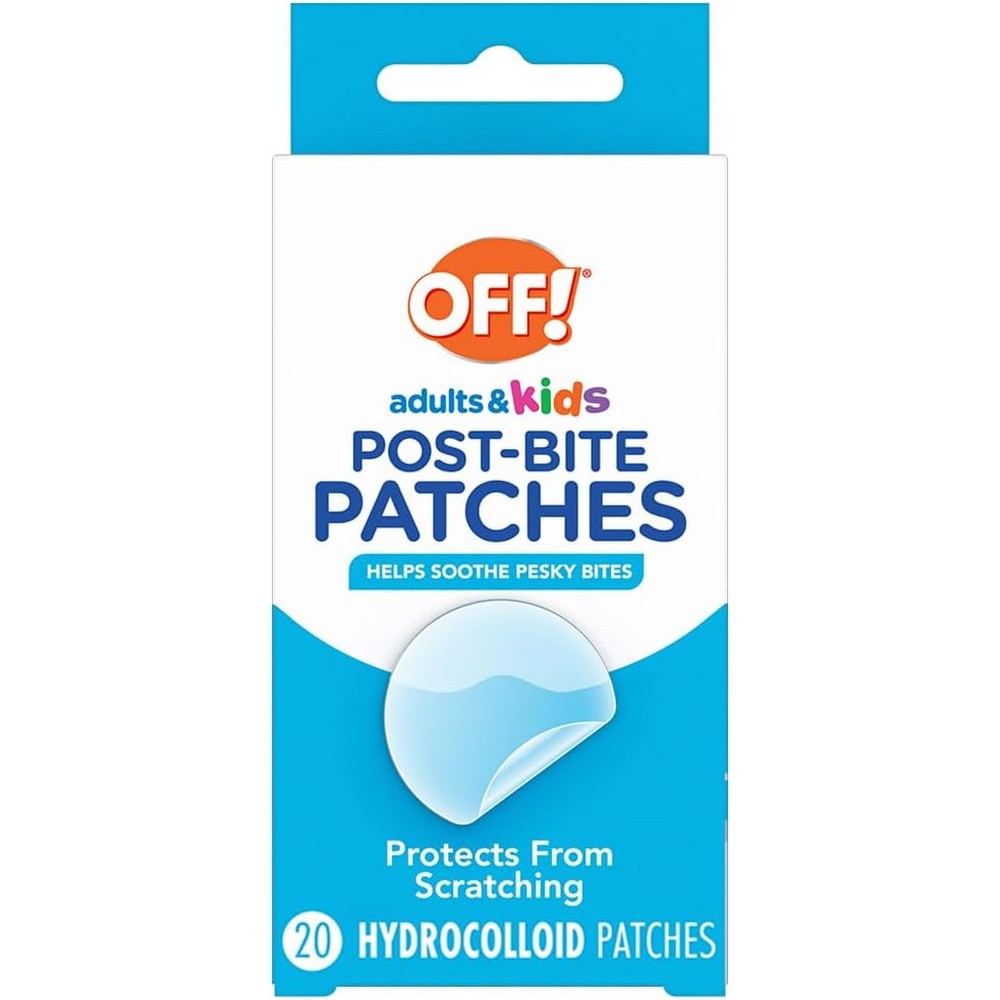 OFF! Post-Bug Bite Itch Relief Patches 20 Count front packaging view for premium mosquito bite relief.
