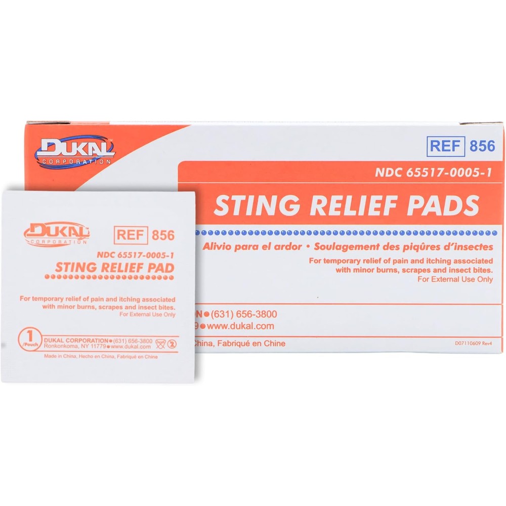 Dukal Sting Relief Pads box of 200 individual pouches front view