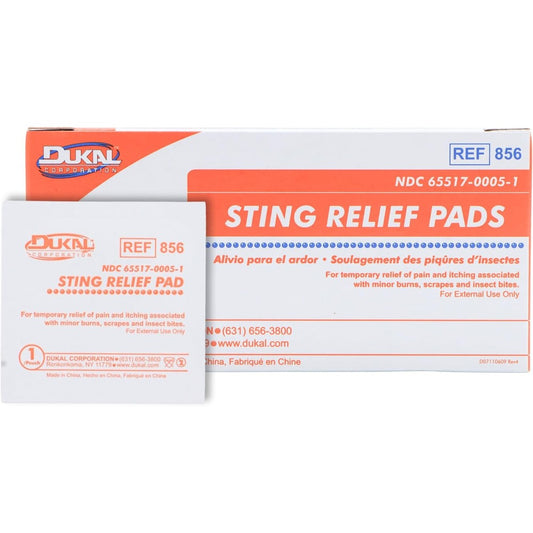 Dukal Sting Relief Pads box of 200 individual pouches front view