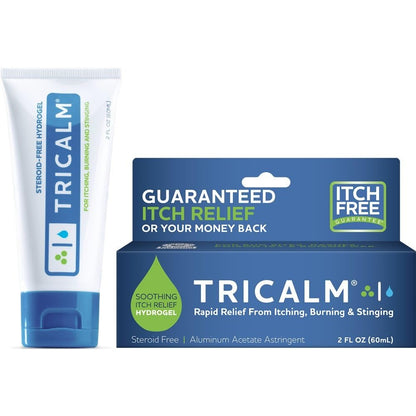 TriCalm Soothing Steroid-Free Anti-Itch Hydrogel front view tube for eczema relief.
