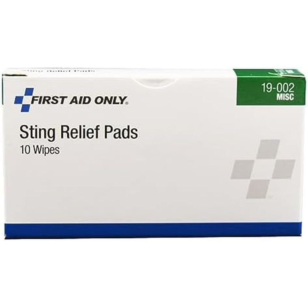First Aid Only Sting Relief Pads front view of the 10 count box for insect bite treatment.