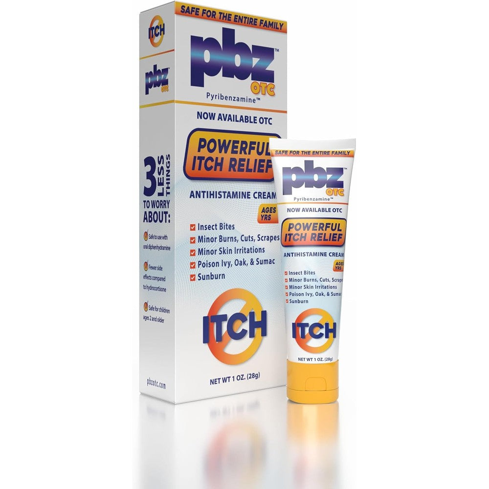 PBZ OTC Antihistamine Cream front view packaging for kid safe itch relief