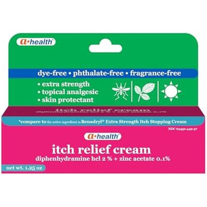 A+Health Extra Strength Itch Relief Cream front view tube for insect bite relief