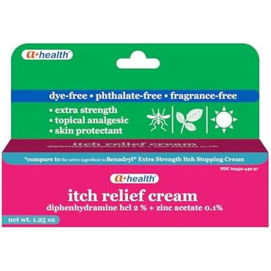 A+Health Extra Strength Itch Relief Cream front view tube for insect bite relief