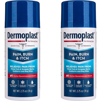 Dermoplast Pain Burn And Itch Relief Spray front view first aid can