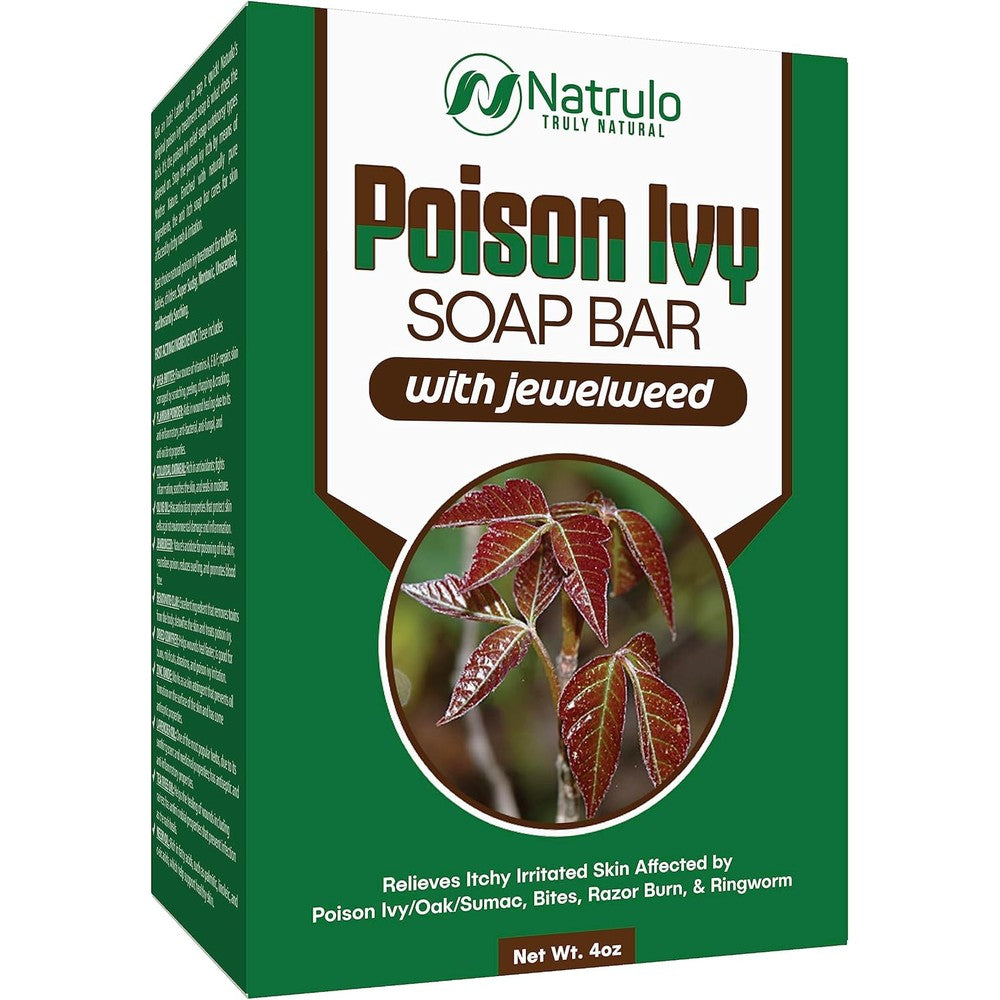 Natrulo Poison Ivy Soap Bar front view packaging for natural anti itch skin cleansing