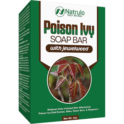 Natrulo Poison Ivy Soap Bar front view packaging for natural anti itch skin cleansing