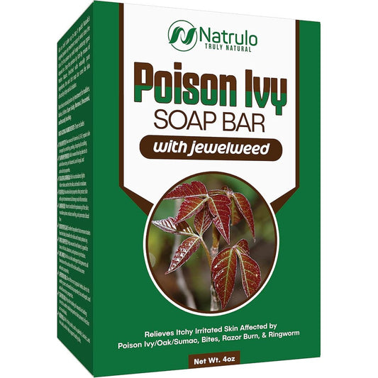 Natrulo Poison Ivy Soap Bar front view packaging for natural anti itch skin cleansing