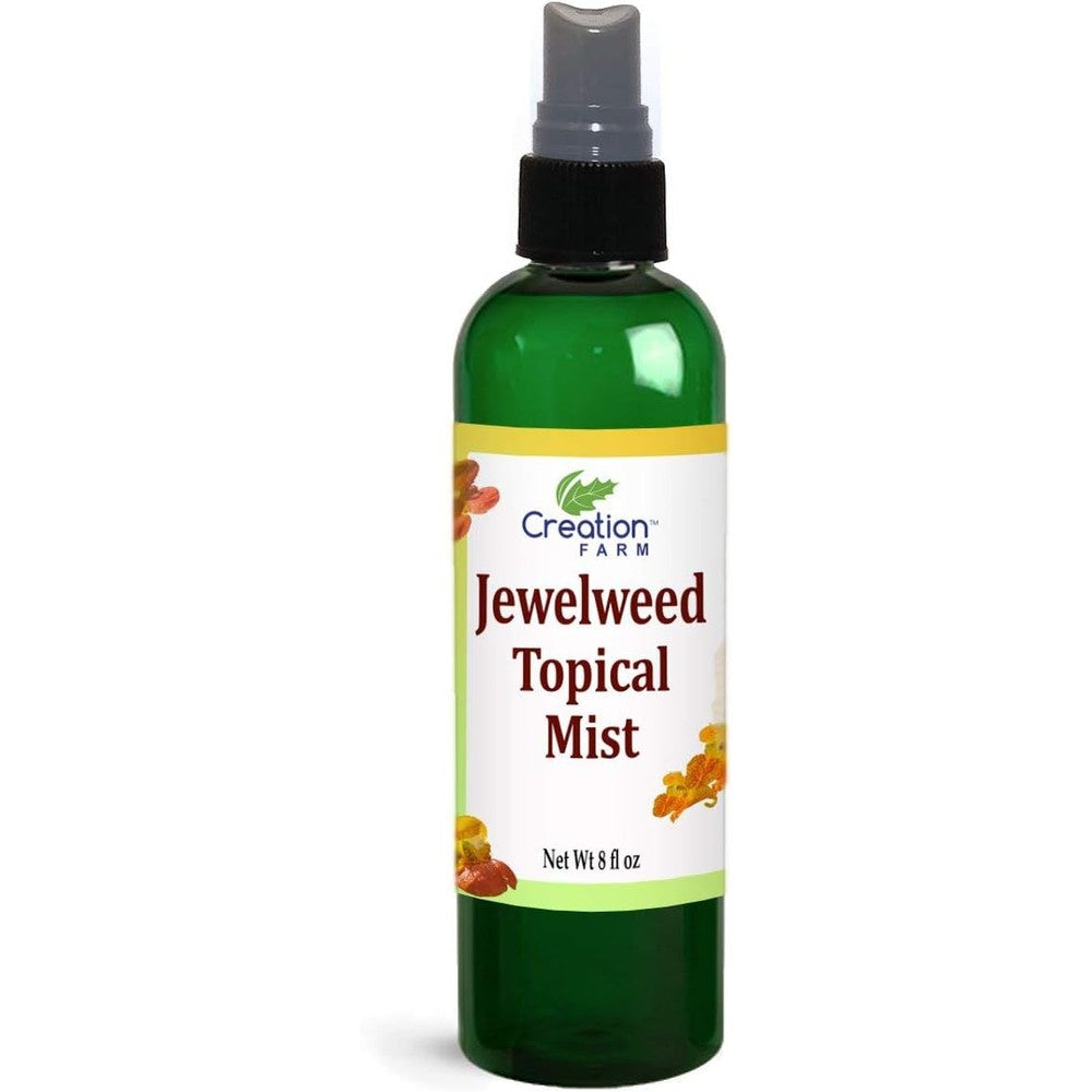 Creation Farm Jewelweed Spray front view of eight ounce bottle for skin allergy relief