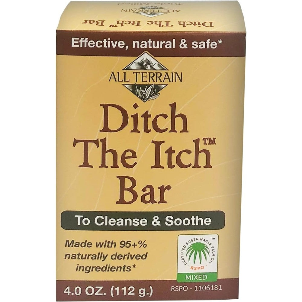 All Terrain Ditch The Itch Bar Soap front packaging showing natural skin relief solution.