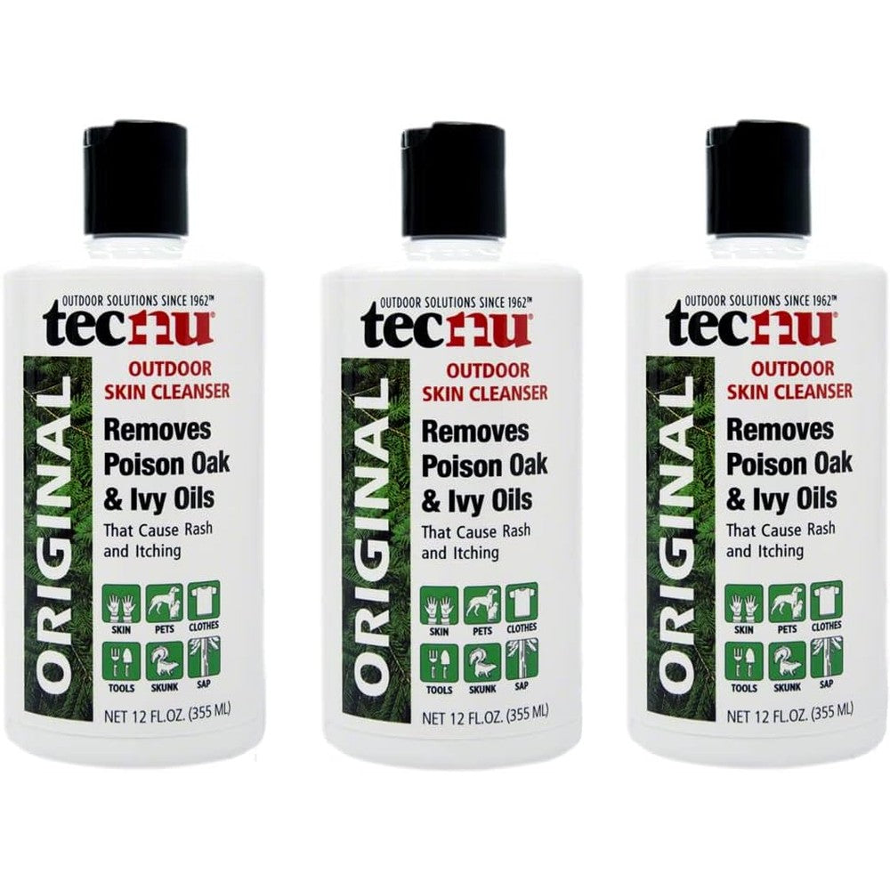 Tecnu Original Outdoor Skin Cleanser pack of 3 front view showing 12 ounce bottles for poison ivy oil removal
