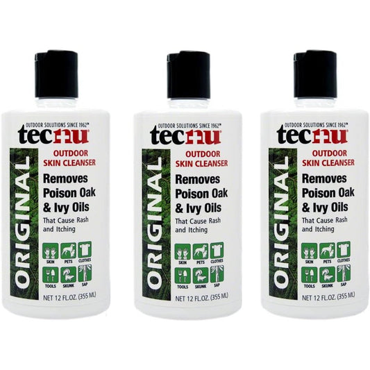 Tecnu Original Outdoor Skin Cleanser pack of 3 front view showing 12 ounce bottles for poison ivy oil removal
