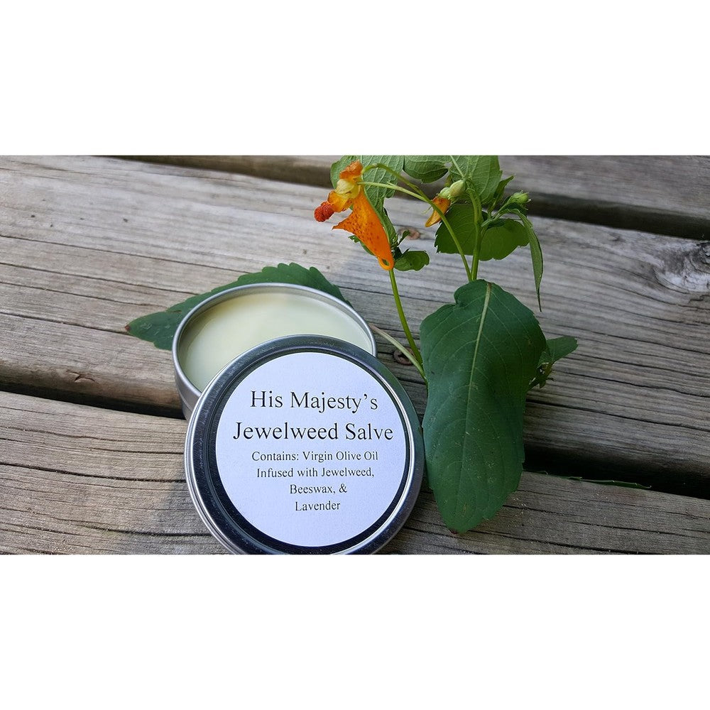 His Majesty's Jewelweed Salve 2 Ounce front view tin for natural rash relief