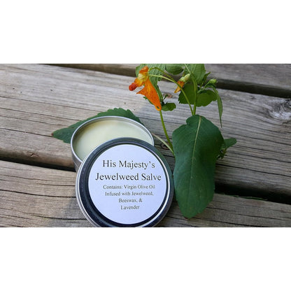 His Majesty's Jewelweed Salve 2 Ounce front view tin for natural rash relief