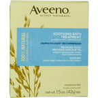 Aveeno Soothing Bath Treatment front view of the two pack box showing colloidal oatmeal benefits for itchy skin.