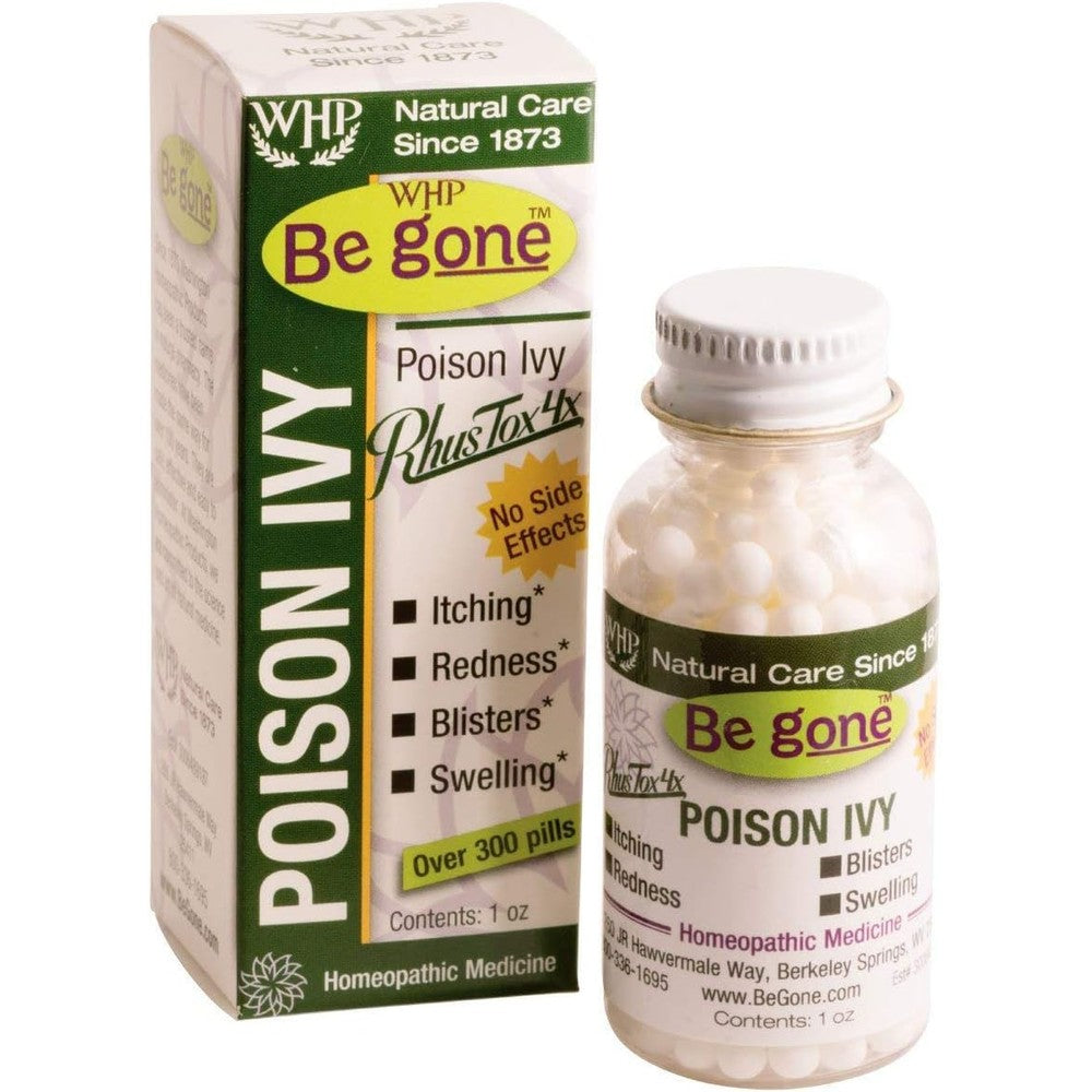 WHP Be Gone Poison Ivy 300 Pills bottle front view for natural rash relief.