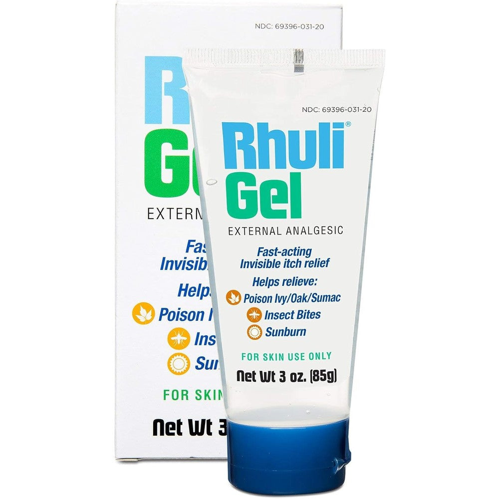 Rhuli Anti Itch Analgesic Gel 3 Ounce front view packaging showing cooling treatment details