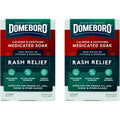 Domeboro Medicated Soak Rash Relief front packaging view showing twelve powder packets.