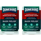 Domeboro Medicated Soak Rash Relief front packaging view showing twelve powder packets.