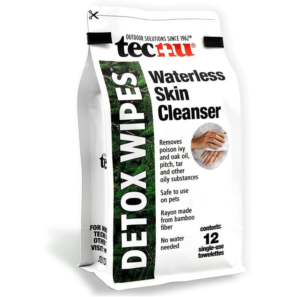 Tecnu Detox Wipes 12 count box front view waterless poison ivy cleanser