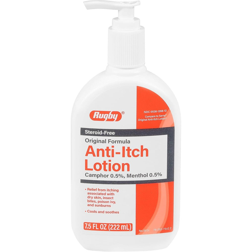Rugby Laboratories Anti Itch Lotion front bottle view with pump dispenser