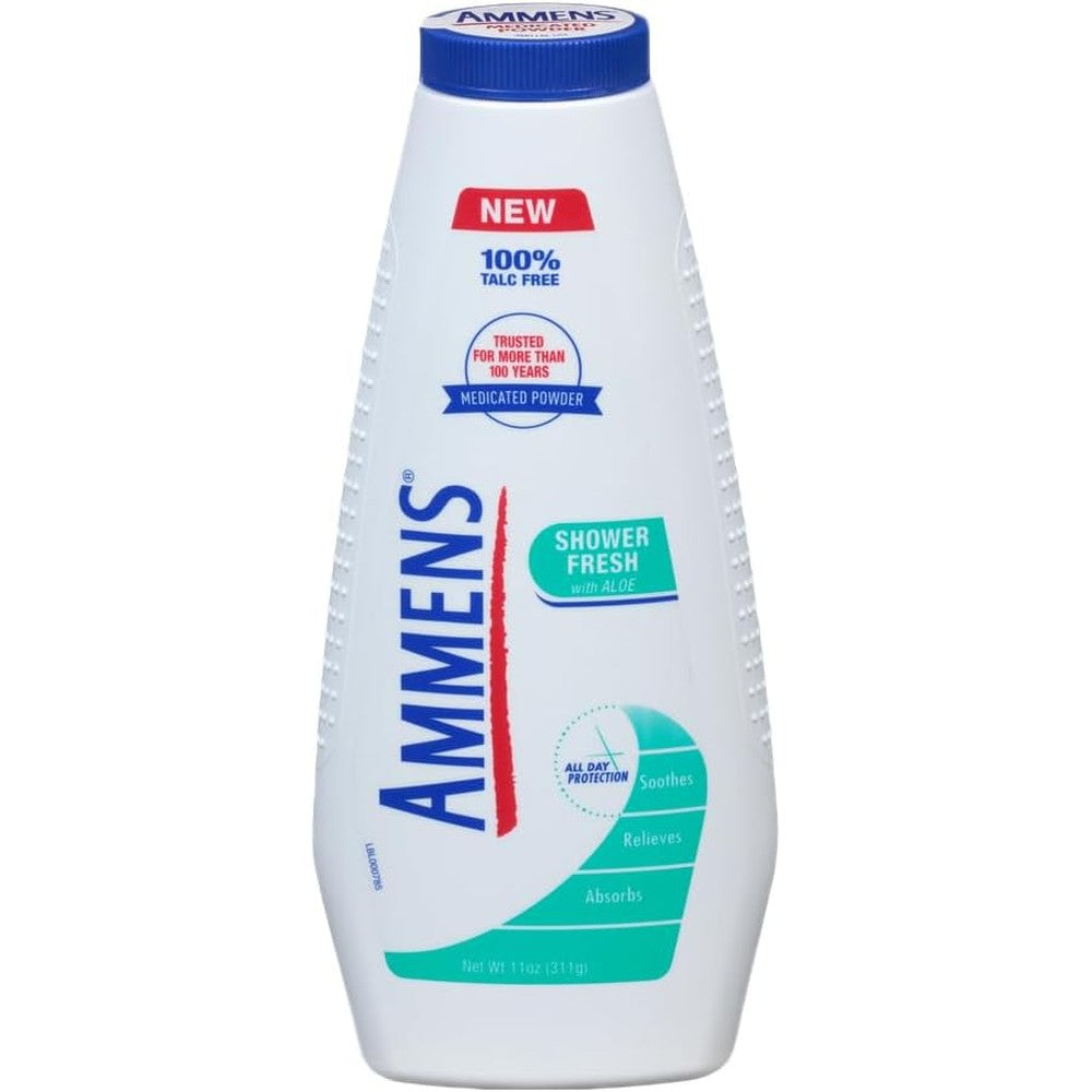 AMMENS powder shower fresh talc free eleven ounce front view bottle