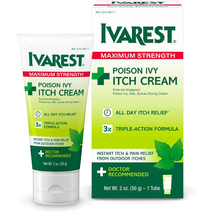 Ivarest Maximum Strength Anti Itch Cream 2 Ounce front view for poison ivy relief