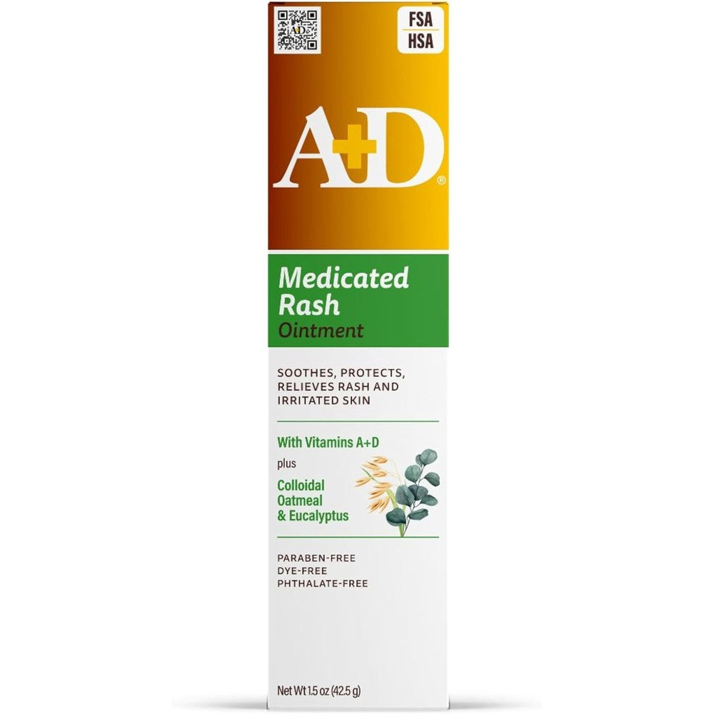 A+D Medicated Rash Ointment 1.5 Ounce front view for skin irritation relief