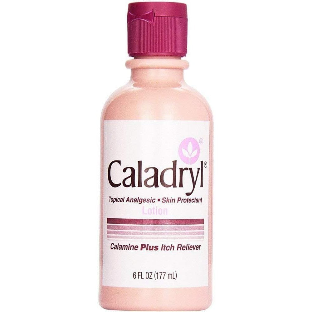 Caladryl Calamine Skin Protectant plus Itch Relief Lotion 6 Fluid Ounce front view bottle for soothing skin irritations