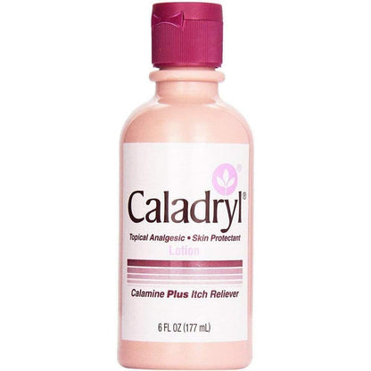 Caladryl Calamine Skin Protectant plus Itch Relief Lotion 6 Fluid Ounce front view bottle for soothing skin irritations