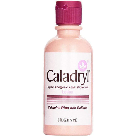 Caladryl Calamine Skin Protectant plus Itch Relief Lotion 6 Fluid Ounce front view bottle for soothing skin irritations