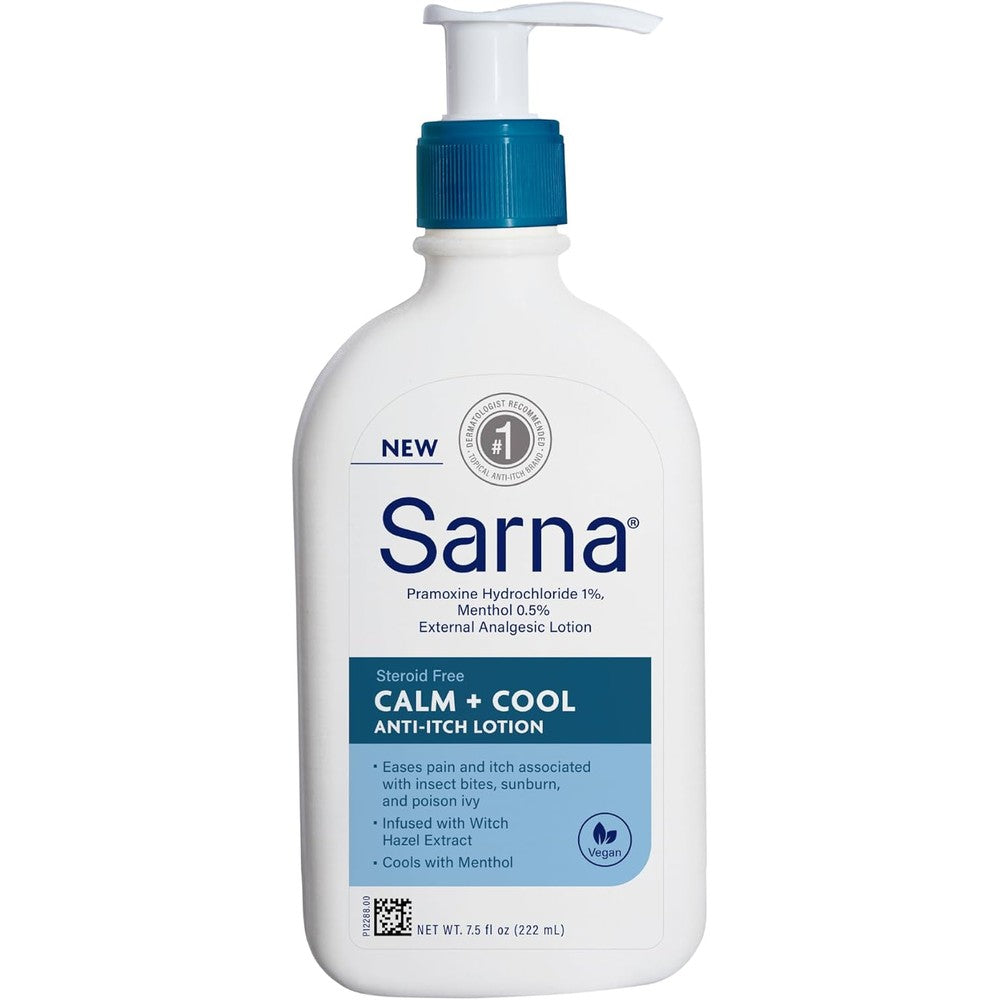 Sarna Calm and Cool Anti Itch Lotion front view bottle for fast skin cooling relief