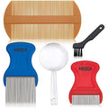 MEDca Premium 5 Piece Lice Removal Treatment Kit front view showing stainless steel combs and magnifier glass