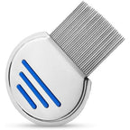 Tangseajiao White Long Handle Metal Hair Nit Comb front view showing stainless steel teeth.
