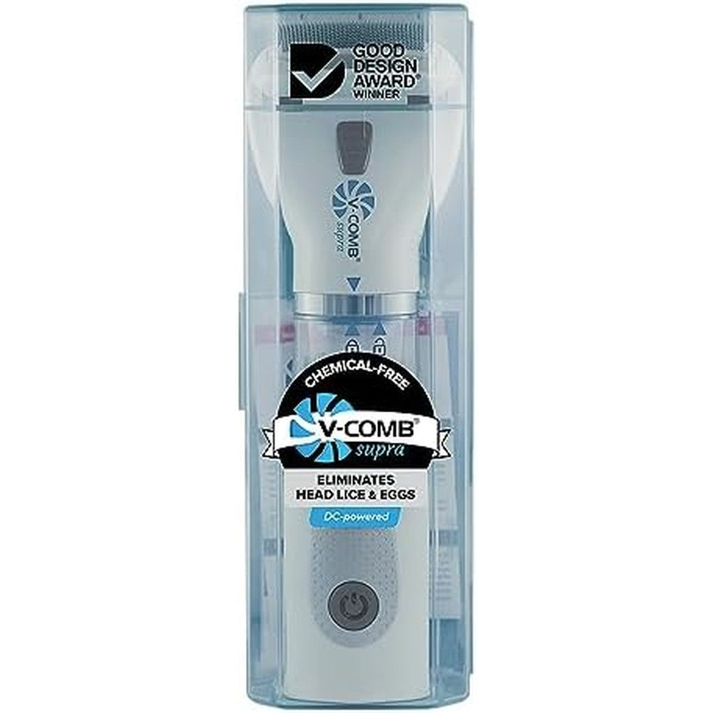 V-Comb Supra head lice remover front view showing vacuum chamber.