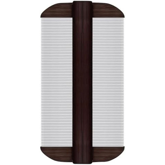 Cyuxing stainless steel lice comb front view showcasing the ultra fine double sided metal teeth