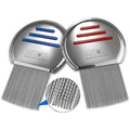 MEDca Stainless Steel Professional Lice Combs front view showing two pack of red and blue combs.