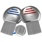 MEDca Stainless Steel Professional Lice Combs front view showing two pack of red and blue combs.