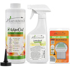 Head Hunters Natural Lice Treatment Kit front view showing WipeOut shampoo and prevention spray.