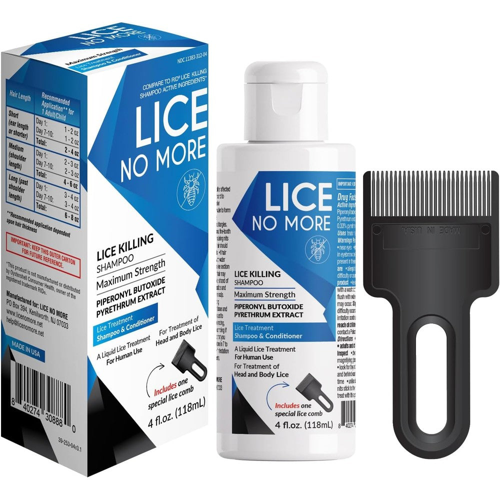 Lice No More Maximum Strength Lice Killing Shampoo front bottle view